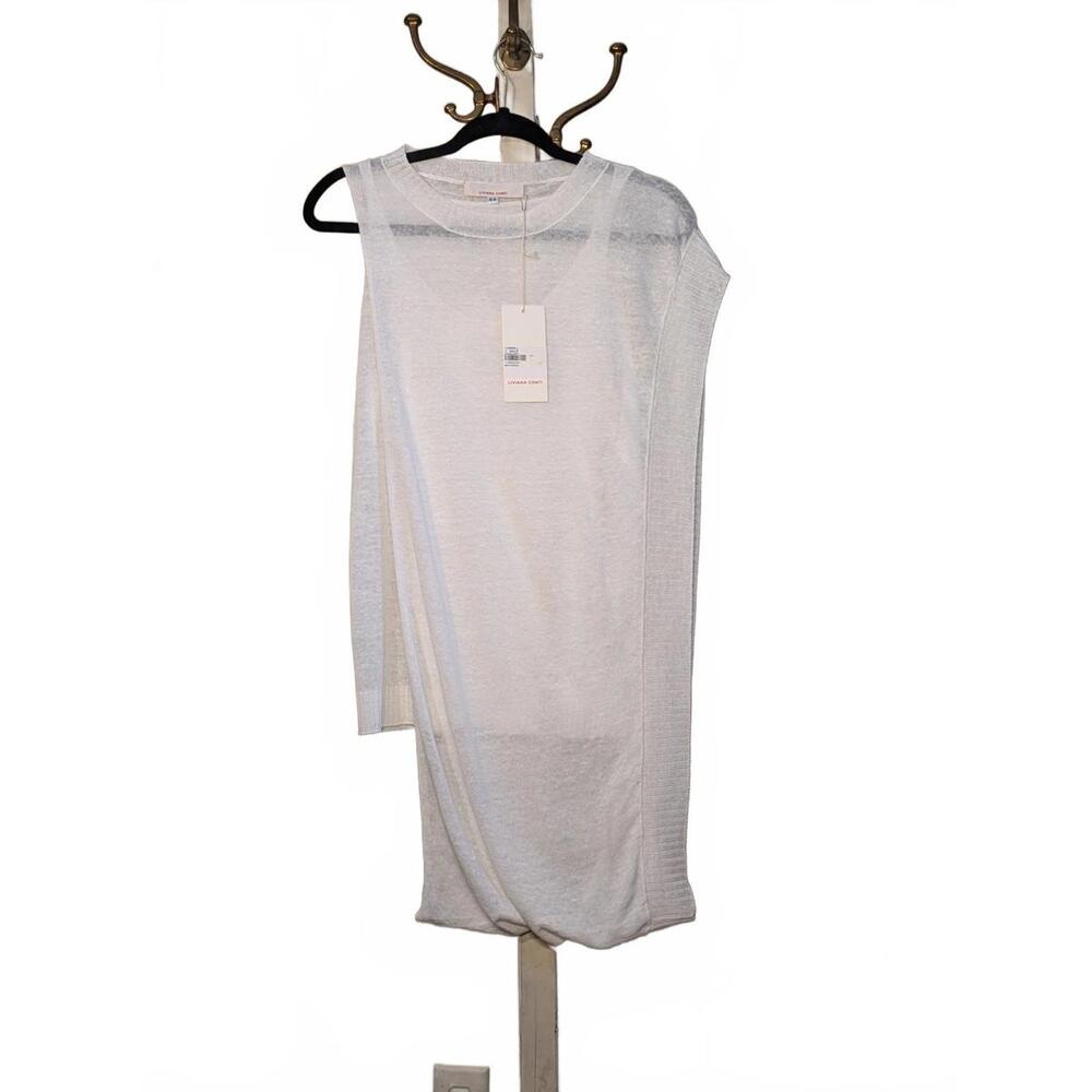 NWT LIVIANA CONTI White Asymmetric Linen 2pc Drape Top 42IT
